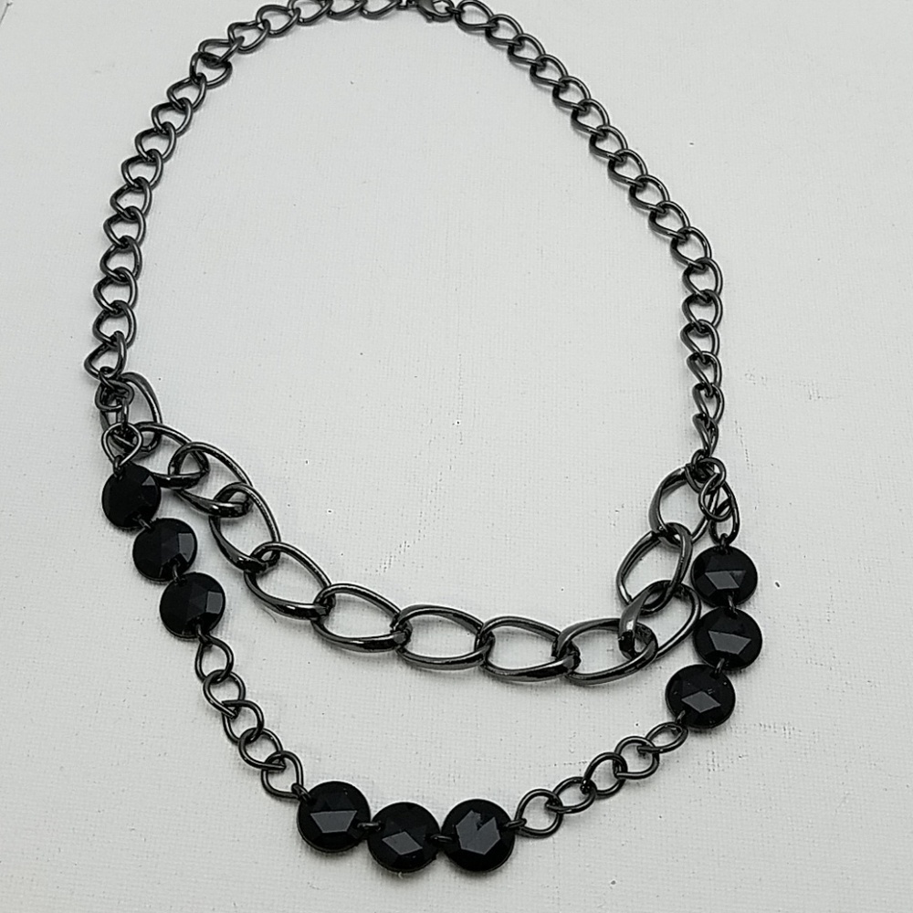 Black Circle Bead Antique Silver 18" Necklace